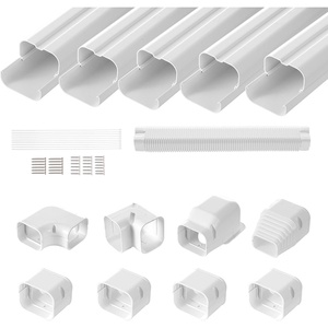 VEVOR Mini Split Line Set Cover 3-inch W 17.7Ft L, PVC Decorative Pipe Line Cover for Air Conditioner with 10 Straight Ducts & Full Components Easy to Install, Paintable for Heat Pumps, White(5 Straight Pipes)
