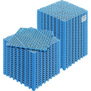 VEVOR Modular Interlocking Cushion, 12 Pack 12″ x 12″ Splicing Drainage Mats, Soft PVC Interlocking Drainage Floor Tiles, Non-Slip Drainage Holes for Restroom, Bathroom, Kitchen, Pool, Wet Areas, Gray(Blue)