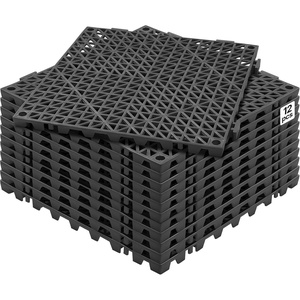 VEVOR Modular Interlocking Cushion, 12 Pack 12″ x 12″ Splicing Drainage Mats, Soft PVC Interlocking Drainage Floor Tiles, Non-Slip Drainage Holes for Restroom, Bathroom, Kitchen, Pool, Wet Areas, Gray(Black)