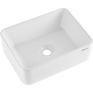 VEVOR Oval Vessel Sink, 16″ x 13.4″ Bathroom Vessel Sink Bowl Countertop, White Ceramic Bathroom Sinks Above Counter, Bowl Sink with Modern Style, Well-Packaged for Bathroom, Hotel, Toilet, RV(16″ x 12″ Rectangle)