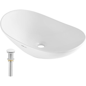 VEVOR Oval Vessel Sink, 16″ x 13.4″ Bathroom Vessel Sink Bowl Countertop, White Ceramic Bathroom Sinks Above Counter, Bowl Sink with Modern Style, Well-Packaged for Bathroom, Hotel, Toilet, RV(23.3″ x 14.2″ Oval)