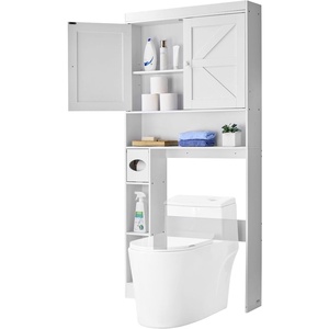 VEVOR Over The Toilet Storage Cabinet, 67.44‘’ Height Bathroom Storage Cabinet Over Toilet with Barn Door and Adjustable Shelf, Bathroom Space-Saving Toilet Rack White Wood with Open Shelf(3 top Shelves)