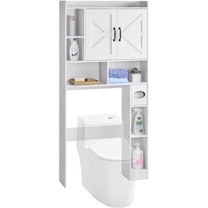 VEVOR Over The Toilet Storage Cabinet, 67.44‘’ Height Bathroom Storage Cabinet Over Toilet with Barn Door and Adjustable Shelf, Bathroom Space-Saving Toilet Rack White Wood with Open Shelf(4 top Shelves)
