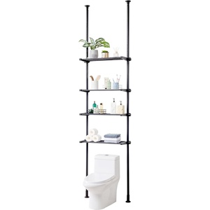 VEVOR Over Toilet Shelf, 4-Tier Adjustable AboveToilet Bathroom Storage, Low-Carbon Steel 53″-132″ Tall Storage Shelf Rack, Easy Assembly Laundry Space Saver, for Small Rooms, Fit Most Toilets(Aluminum)