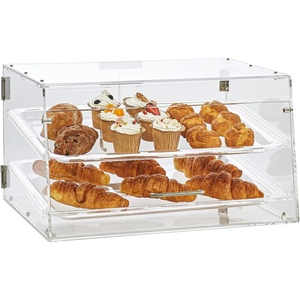 VEVOR Pastry Display Case, 2-Tier Commercial Countertop Bakery Display Case, Acrylic Display Box with Rear Door Access & Removable Shelves, Keep Fresh for Donut Bagels Cake Cookie, 20.7″x13.2″x11.9″(2 Tray)