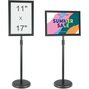 VEVOR Pedestal Sign Holder, 8.5 x 11 Inch Vertical and Horizontal Adjustable Poster Stand, Heavy-Duty Floor Standing Sign Holder with Round Base for Display, Advertisement, and Outdoor, Black(11 x 17 Inch)