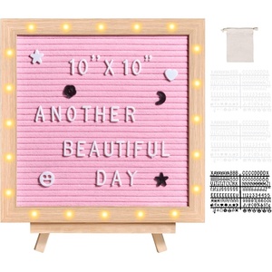VEVOR Pink Felt Letter Board, 10″x10″ Felt Message Board, Changeable Sign Boards with 510 Letters, Stand, and Built-in LED Lights, Baby Announcement Sign for Home Classroom Office Decor Wedding