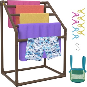 VEVOR Pool Towel Rack, 8 Bars Outdoor PVC Towel Holder, Freestanding Pool Towel Hanger Stand Next to Hot Tub, Outdoor Indoor Quilt Drying Rack Organizer, Ideal for Poolside, Bathroom, Spa, White(Brown)