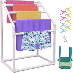 VEVOR Pool Towel Rack, 8 Bars Outdoor PVC Towel Holder, Freestanding Pool Towel Hanger Stand Next to Hot Tub, Outdoor Indoor Quilt Drying Rack Organizer, Ideal for Poolside, Bathroom, Spa, White(White)