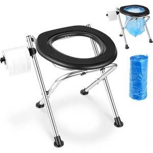 VEVOR Portable Toilet for Camping, 350 lbs Weight Capacity, Stainless Steel Foldable Camp Travel Toilet with Soft Seat for Adults, Suitable for Truckers, RV Travel, Camping, Road Trips, Outdoor Use(Basic Toilet Frame & Trash Bag Set)