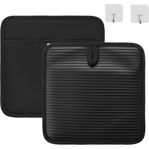 VEVOR Pot Holders, Heat Resistant to 500°F with Ribbed Soft Anti-Slip Silicone Strips, 100% Cotton 9.06 x 8.98 inch Hot Pads with 2 No-Marks Hooks, Washable Pot Trivets for Kitchen & Barbeque, 2 Pack(Black)