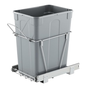 VEVOR Pull-Out Trash Can, 50 QT x2 Double Under Mount Kitchen Waste Container, Heavy Duty Garbage Recycling Bin with Door Kit and Soft Close Slide, for Kitchen Cabinet, Sink, Under Counter (Grey)(No Soft-Close Slide)