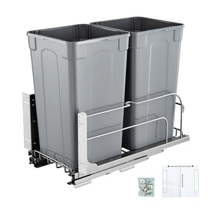 VEVOR Pullout Trash Can for Kitchen Cabinets, 35 QT x2 Double Under Sink Garbage Waste Recycling Bin, Under Mount Waste Container, with Heavy Duty Metal Full Extension Sliding System and Handle Grey(54QT)