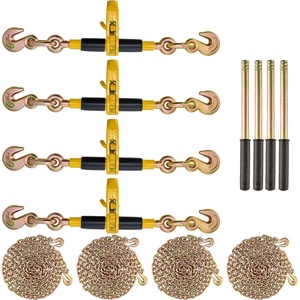 VEVOR Ratchet Chain Binder, 5/16″-3/8″, 7100 lbs Load Limit & 4100 lbs G80 Chain, Heavy Duty Load Binders, Detachable Anti-Skid Handle, Tie Down Hauling Chain Binders for Flatbed Truck Trailer, 4 Set(4P 20ft)