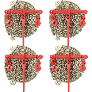VEVOR Ratchet Chain Binder, 5/16″-3/8″, 7100 lbs Load Limit & 4100 lbs G80 Chain, Heavy Duty Load Binders, Detachable Anti-Skid Handle, Tie Down Hauling Chain Binders for Flatbed Truck Trailer, 4 Set(4P 21ft)