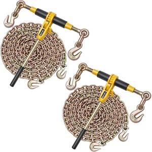 VEVOR Ratchet Chain Binder, 5/16″-3/8″, 7100 lbs Load Limit & 4100 lbs G80 Chain, Heavy Duty Load Binders, Detachable Anti-Skid Handle, Tie Down Hauling Chain Binders for Flatbed Truck Trailer, 4 Set(2P 10ft)