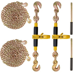 VEVOR Ratchet Chain Binder, 5/16″-3/8″, 7100 lbs Load Limit & 4100 lbs G80 Chain, Heavy Duty Load Binders, Detachable Anti-Skid Handle, Tie Down Hauling Chain Binders for Flatbed Truck Trailer, 4 Set(2P 20ft)