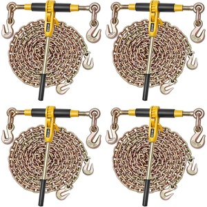 VEVOR Ratchet Chain Binder, 5/16″-3/8″, 7100 lbs Load Limit & 4100 lbs G80 Chain, Heavy Duty Load Binders, Detachable Anti-Skid Handle, Tie Down Hauling Chain Binders for Flatbed Truck Trailer, 4 Set(4P 14ft)