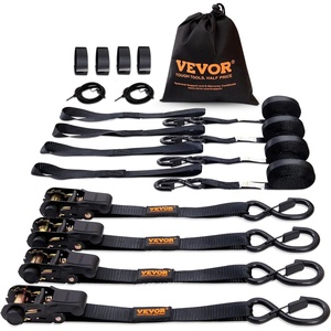 VEVOR Ratchet Tie Down Straps (4PK), 2200 lb Break Strength, 1″ x 15′ Heavy Duty Ratchet Tie Down Strap Set with Padded Handles, Coated S Hook, Soft Loop for Moving Appliances Motorcycle ATV Truck