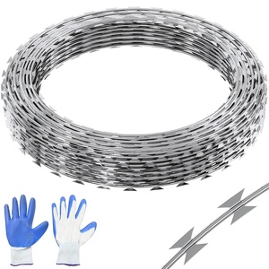 VEVOR Razor Wires, 98 ft Razor Barbed Wire, 2 Rolls Razor Wire Fencing Razor Fence, Ribbon Barbed Galvanized Fence, Rolls Razor for Garden(147FT)
