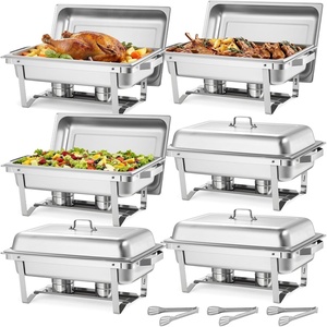 VEVOR Rectangle Chafing Dishes, 9 Qt 2 Pack Stainless Steel Chafing Dish, Food Warmer Chafer Complete Set with Hollow Handle, 1 Food Tongs, Lid, Canister Holder, Chafer Dishes for Banquet Wedding(6 PACKS)