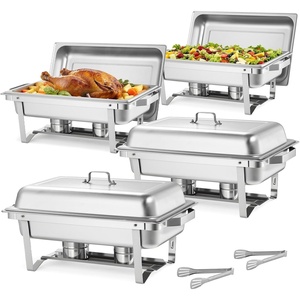 VEVOR Rectangle Chafing Dishes, 9 Qt 2 Pack Stainless Steel Chafing Dish, Food Warmer Chafer Complete Set with Hollow Handle, 1 Food Tongs, Lid, Canister Holder, Chafer Dishes for Banquet Wedding(4 PACKS)