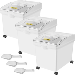 VEVOR Rice Storage Container, 4.5Gallon/20L x2 Capacity Large Dog Food Dispenser Bin, Kitchen Ingredient Grain Cereal Flour Bin, Pet food Containers with Wheels, 2 Measuring Cups, Airtight Lid, 2 Pack(10.5 Gallon (3 Set))