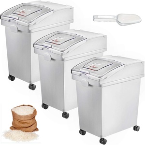 VEVOR Rice Storage Container, 4.5Gallon/20L x2 Capacity Large Dog Food Dispenser Bin, Kitchen Ingredient Grain Cereal Flour Bin, Pet food Containers with Wheels, 2 Measuring Cups, Airtight Lid, 2 Pack(5.2 Gallon*3)