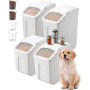 VEVOR Rice Storage Container, 4.5Gallon/20L x2 Capacity Large Dog Food Dispenser Bin, Kitchen Ingredient Grain Cereal Flour Bin, Pet food Containers with Wheels, 2 Measuring Cups, Airtight Lid, 2 Pack(4.5 Gallon*2+3.5Gallon*2)
