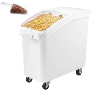 VEVOR Rice Storage Container, 4.5Gallon/20L x2 Capacity Large Dog Food Dispenser Bin, Kitchen Ingredient Grain Cereal Flour Bin, Pet food Containers with Wheels, 2 Measuring Cups, Airtight Lid, 2 Pack(27 Gallon)