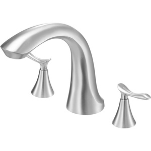 VEVOR Roman Tub Faucet, 3 Hole Waterfall Bathtub Faucet, Bath Tubs Faucets Set with 2 Handles, Deck Mount Bath Tub Faucets Set for Pet Washing, Adult Bathing, Chrome, High Arc Spout(Brushed Nickel)