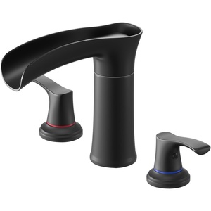 VEVOR Roman Tub Faucet, 3 Hole Waterfall Bathtub Faucet, Zinc Alloy Bath Tubs Faucets Set with 2 Handles, Deck Mount Bath Tub Faucets Set for Pet Washing, Baby Care, Adult Bathing, Matte Black
