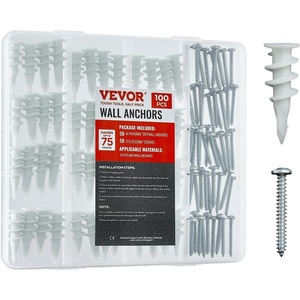 VEVOR Self Drilling Drywall Anchors, 100 PCS Dry Wall Anchors and Screws, Drywall Anchors Kit with Screws, No Drill Hole Required Nylon Plastic Wall Anchors and Heavy Duty Metal Screws, for Drywall