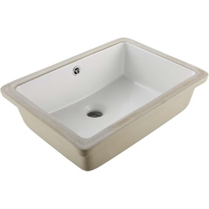 VEVOR Semi Recessed Bathroom Sink, 20.08 x 18.31 Inch Rectangular White Ceramic Vessel Sink with Overflow and 3 Faucet Holes, Drop in Modern Lavatory Vanity Bath Wash Bowl Basin Rectangle Small Space(Undermount 18.5 x 13.19 Inch)