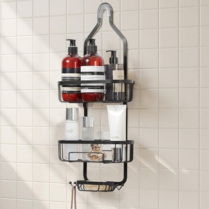 VEVOR Shower Caddy, Hanging Bathroom Shower Storage Organization Shelves Rack Set, with Soap Holder and Hooks for Towels, Sponge, 40 lbs Large Weight Capacity, Matte Black(Hanging)