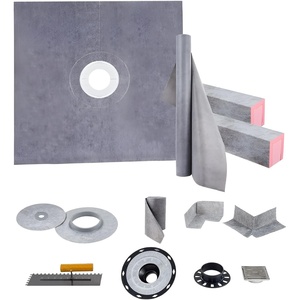 VEVOR Shower Curb Kit, 48 x 48 in Watertight Shower Curb Overlay with 4 in PVC Center Bonding Flange, 4 in Stainless Steel Grate, 2 Cuttable Shower Curbs Trowel and Shower Pan Slope Stick for Bathroom