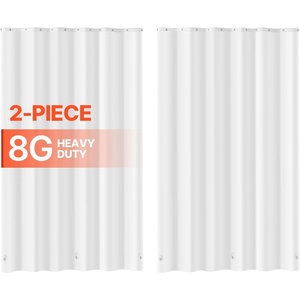 VEVOR Shower Curtain Liner, 8G Heavy-Duty PEVA Shower Liner, 2-Pack Waterproof Plastic Liners with 3 Magnets and 12 Rust-Resistant Metal Grommet, for Bathroom Showers & Bath Tubs, 72 x 72 in (White)(Polyethylene Vinyl Acetate (PEVA))