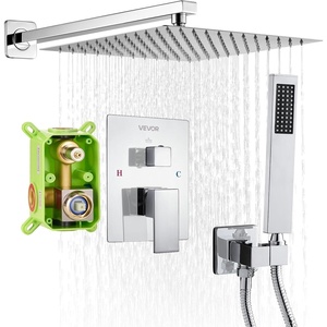 VEVOR Shower Faucet Set, Rainfall Bathroom Shower System with 12-Inch Square Rain Shower Head and Handheld Spray, Wall Mounted Bath Fixtures with Brass Valve and Trim Kit, Silver Chrome(Polished Chrome)