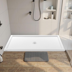 VEVOR Shower Pan, 60″ L x 36″ W Single Threshold Shower Base, Rectangle Acrylic & PVC Showering Base in White, Slip-Resistant Showering Pan Bases with Drain & Cover for Bathroom, Center Drain Location(60″ L x 36″ W with Center Drain)