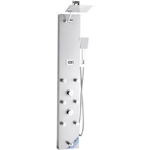 VEVOR Shower Panel Tower System with Rainfall Shower Head, 53 in Brushed Stainless Steel Shower Column, 3-Function Faucet, High Pressure Wall-Mount Rain Massage System, with Large Body Jet, Handheld(Silver – Adjustable Top Spray – 6 Body Jets – Display Screen)