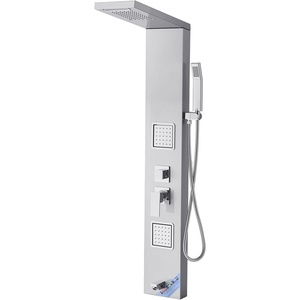 VEVOR Shower Panel Tower System with Rainfall Shower Head, 53 in Brushed Stainless Steel Shower Column, 3-Function Faucet, High Pressure Wall-Mount Rain Massage System, with Large Body Jet, Handheld(Silver – Fixed Top Spray – 2 Body Jets)