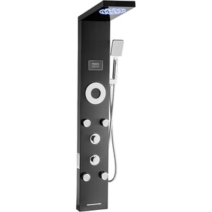 VEVOR Shower Panel Tower System with Rainfall Shower Head, 53 in Brushed Stainless Steel Shower Column, 3-Function Faucet, High Pressure Wall-Mount Rain Massage System, with Large Body Jet, Handheld(Black – Fixed Top Spray – 5 Body Jets – Display Screen)