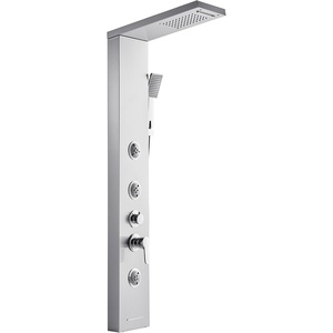 VEVOR Shower Panel Tower System with Rainfall Shower Head, 53 in Brushed Stainless Steel Shower Column, 3-Function Faucet, High Pressure Wall-Mount Rain Massage System, with Large Body Jet, Handheld(Silver – Fixed Top Spray – 3 Body Jet)