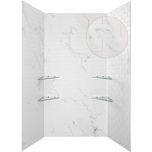VEVOR Shower Wall Panels, 48″ W x 36″ D x 96″ H, 0.14″ (3.5 mm) Thick, 3-Panel Waterproof SMC Shower Surround Kit, Quick Install and Trimmable Bathroom Tub Wall Panel Surround Kit with 4 Glass Shelves