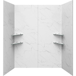 VEVOR Shower Wall Panels, 60″ W x 32″ D x 80″ H, 0.2″ (5 mm) Thick, 4-Panel Waterproof SPC Shower Surround Kit, Quick Install and Trimmable Bathroom Tub Wall Panel Surround Kit with 4 Glass Shelves(32×60×80 inch)