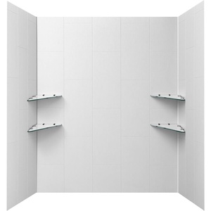 VEVOR Shower Wall Panels, 60″ W x 32″ D x 80″ H, 0.2″ (5 mm) Thick, 4-Panel Waterproof SPC Shower Surround Kit, Quick Install and Trimmable Bathroom Tub Wall Panel Surround Kit with 4 Glass Shelves(36×60×75 inch)