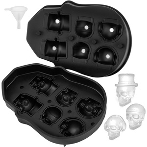 VEVOR Skull Ice Cube Tray, 6-Grid Skull Ice Ball Maker, Flexible Black Silicone Ice Tray with Lid & Funnel, Skull Ice Cubes in 3 Distinct Patterns for Beverages & Chocolates on Parties & Holidays(Black)