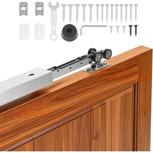 VEVOR Sliding Pocket Door Hardware Track Kit, 56.73″ Pocket Door Track Kit with Soft Close Mechanism for Smooth and Quiet Sliding, Easy to Install, for 1″ to 1 3/4″ Thickness 30″ Width Single Door(silver-5ft-single door-soft close)