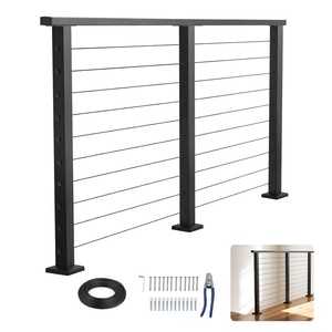VEVOR Stainless Steel Handrail, 6.5 FT 4 Pack Rectangular Top Stair Deck Hand Rail for Outdoor/Indoor Steps with End Cap,Matte Black Coating Adjustable Metal Stair Rail for Cable Railing Kit(Handrail Suit)