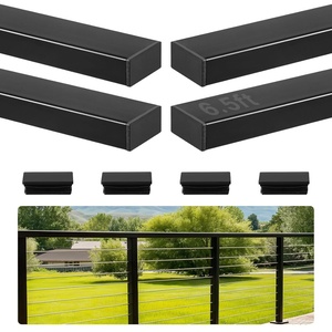 VEVOR Stainless Steel Handrail, 6.5 ft, Rectangular Top Stair Deck Hand Rail for Outdoor/Indoor Steps with End Cap, Matte Black Coating Adjustable Metal Stair Rail for Cable Railing Kit(Handrail×4)